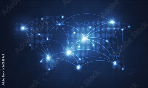 Global network technology background with world map or social media communication internet network Connection vector design...