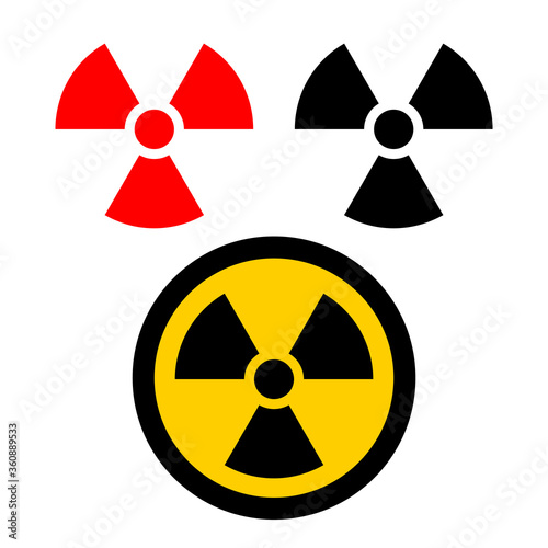 Radiation hazard sign, set of black, red and yellow background. Vector illustration.