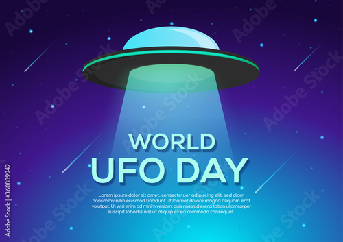 world UFO day poster, ufo flying in space illustration vector