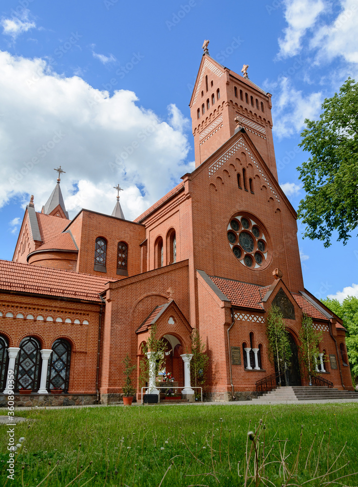 Red Church in Minsk. Catholic church of St. Simeon and St. Helena. Belarus.