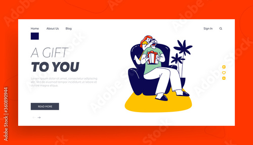 Happy Kid Congratulating Dad with Holiday and Giving Gift Landing Page Template. Happy Family Relation, Parent and Child Characters Sweet Life Moments, Father Day. Linear People Vector Illustration