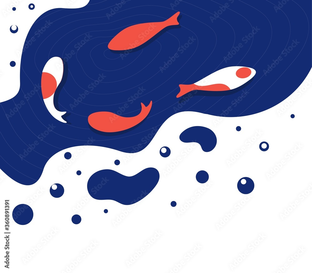 Koi fish swimming in water. Vector illustration flat design. Koi fish swimming in water. Vector illustration flat design.
