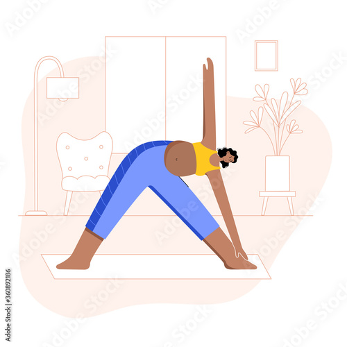 Yoga flat vector illustration. Healthy pregnancy.
