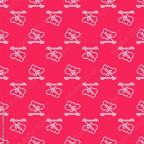 White line Scented spa stick on a wooden stand icon isolated seamless pattern on red background. Incense stick. Cosmetic procedure aromatherapy. Vector.