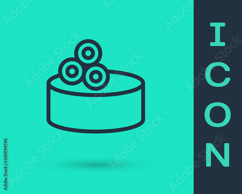 Black line Tin can with caviar icon isolated on green background. Vector..