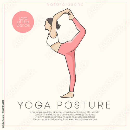 Banner design with hand drawn illustration of healthy young woman practicing yoga in pastel outfit : Vector Illustration