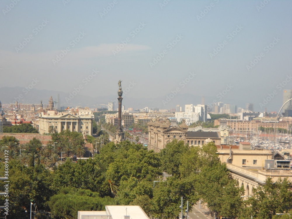 Barcelona Marina from the upper montjuic hill with focus on a dock ship, Barcelona, Spain, 2011