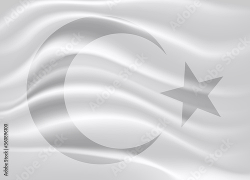 Islamic monochrome crescent and star on a white silk background.
