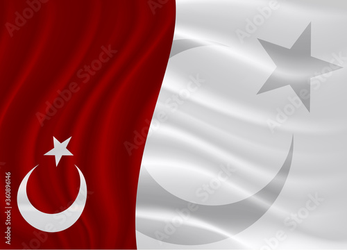 Template greeting card to a state holiday with Turkish national symbols. Vector flag with a star and crescent.