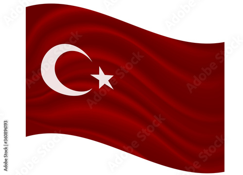 Turkey flag with white crescent and star on red color background.