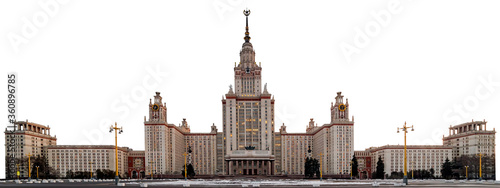 Isolated view of main building of famous Russian university in sunset Moscow