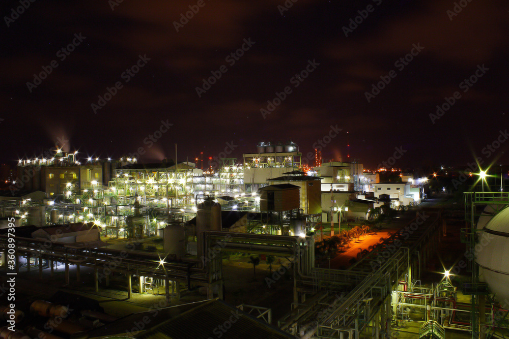 The light of a petrochemical factory that is normally produced on nights with full stars.