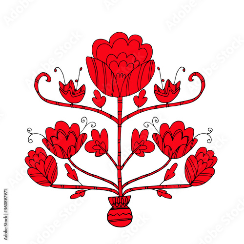 Stylized vector illustration of Ukrainian traditional embroidery Tree of life. Sketch of ancient folk traditions isolated on a white background. Ethnographic doodle of old beliefs of Ukrainians.