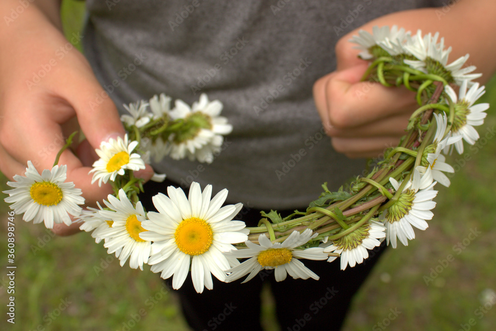 Girl holding a wreath of daisies Girl holding a wreath of daisies