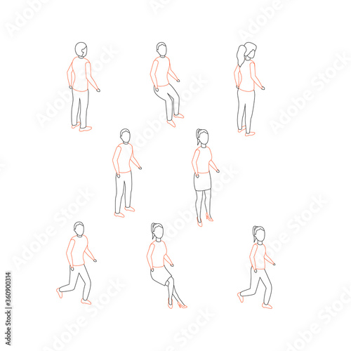 People in isometric perspective line vector