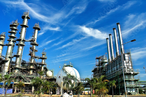 The light of a petrochemical factory that is normally produced on nights with full stars.