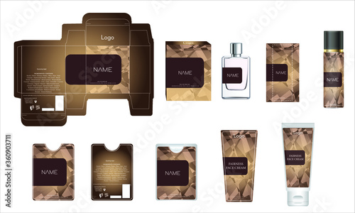 Packaging design, luxury perfume box, pocket perfume, deo design and face cream template and mock up box. Illustration vector.
