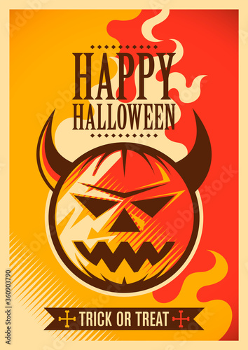 Happy Halloween poster design in retro style. Vector illustration.