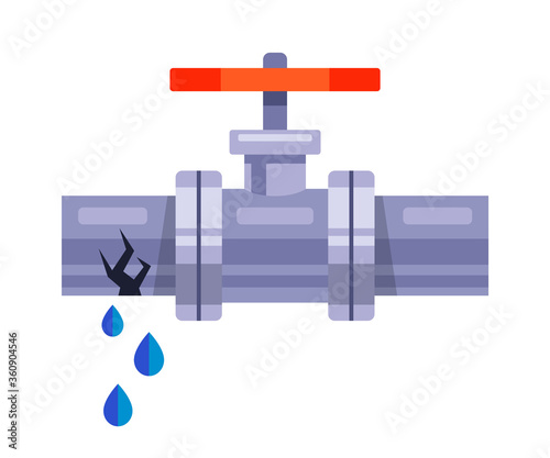 water leakage from an iron pipe on a white background. flat vector illustration