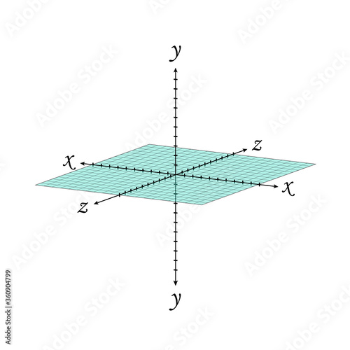 Cartesian coordinate system perspective grid three-dimensional. Vector isometric solid shapes projection. geometry and algebra scheme. Blank worksheet point graph. Graphic illustration