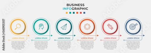 Business Infographic design template Vector with icons and 6 six options or steps. Can be used for process diagram, presentations, workflow layout, banner, flow chart, info graph