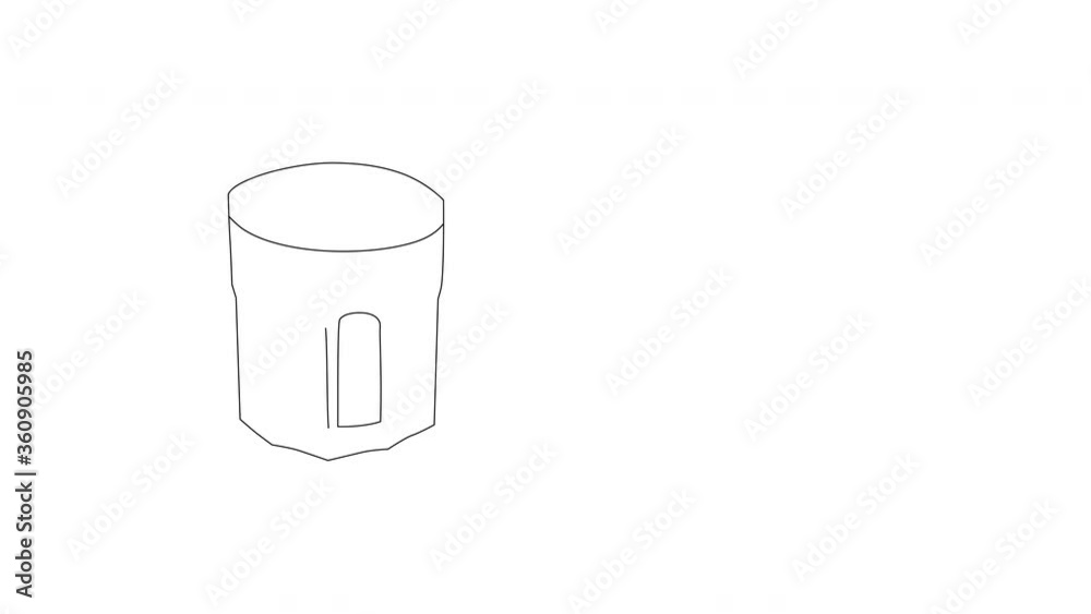 Self drawing animation of coffee drink, glass, cup. Copy space white background.