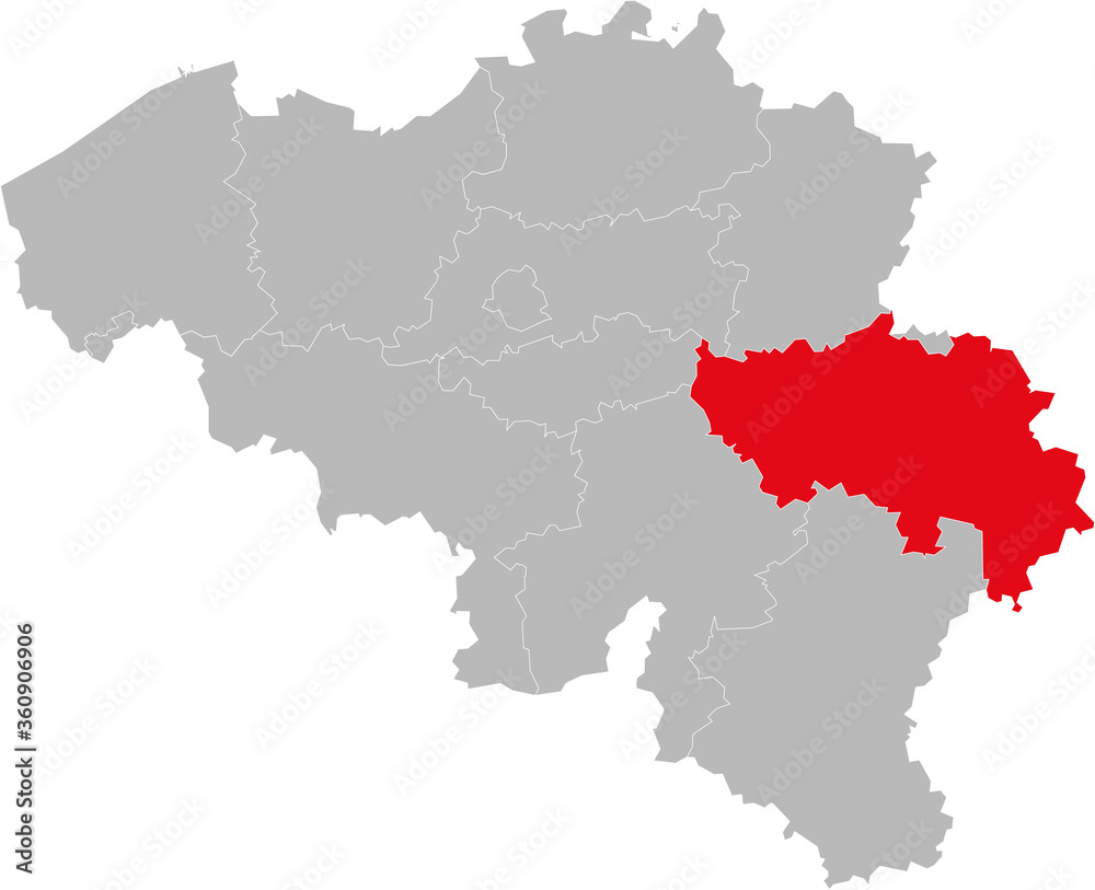 Liège province isolated on belgium map. Gray background. Backgrounds and wallpapers.