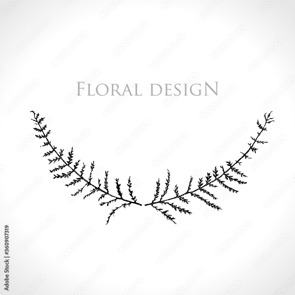 Dry wild blade of grass tattoo. Floral Design. Vector symmetry floral