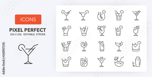 cocktails line icons 256 x 256
