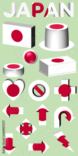 JAPAN NATIONAL FLAG 3D TEXT AND SHAPES 