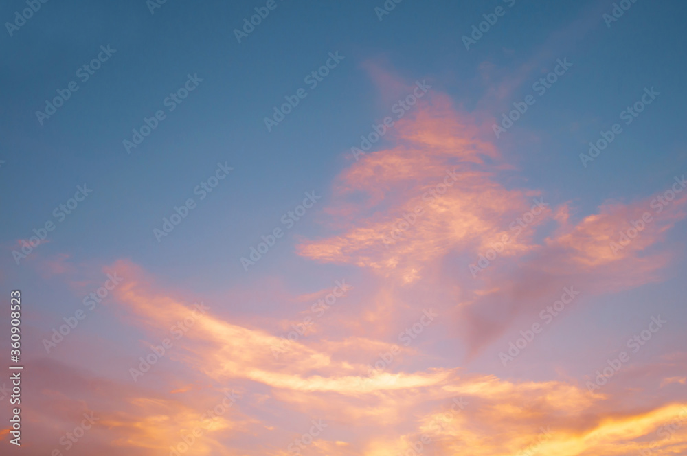Orange sunset ,blue sky. Beautiful natural of blue sky with clouds abstract or background. Soft image.