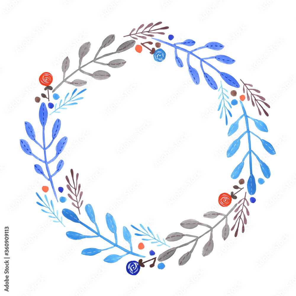 Simple watercolor floral wreath with colorful leaves and flowers