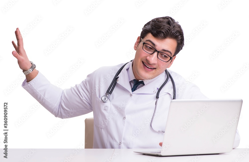 Doctor in telemediine mhealth concept on white Doctor in telemediine mhealth concept on white