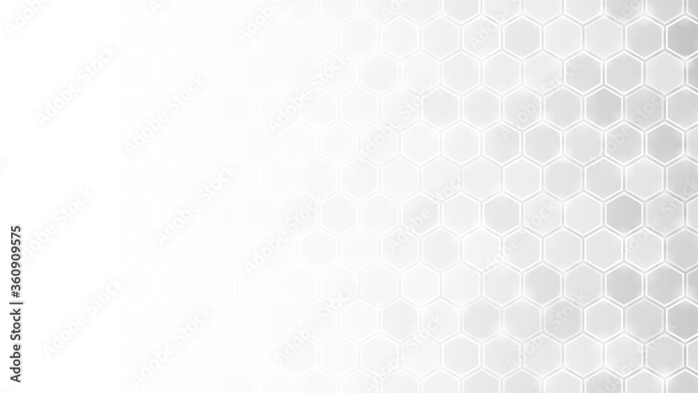 Abstract white hexagon background. Hexagonal pattern. Gray gradient ...