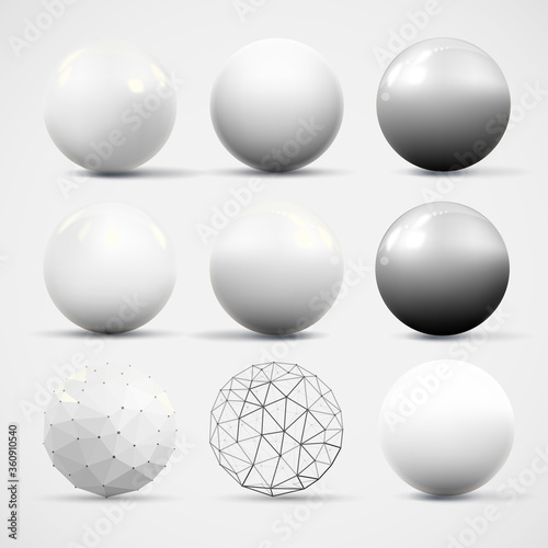 Set of realistic white spheres