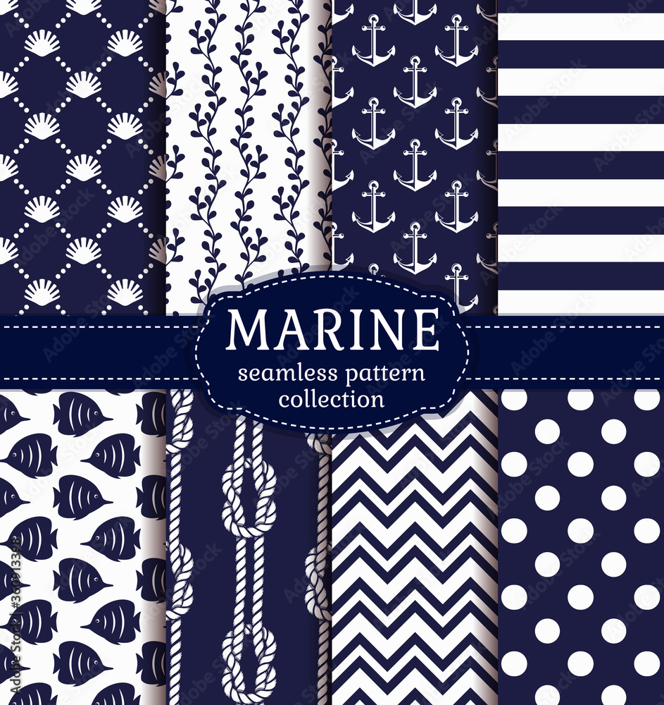 Sea and nautical seamless patterns set.