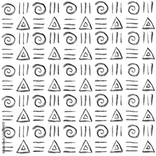 Seamless pattern. Geometric ornament on a white background line, triangle, spiral.