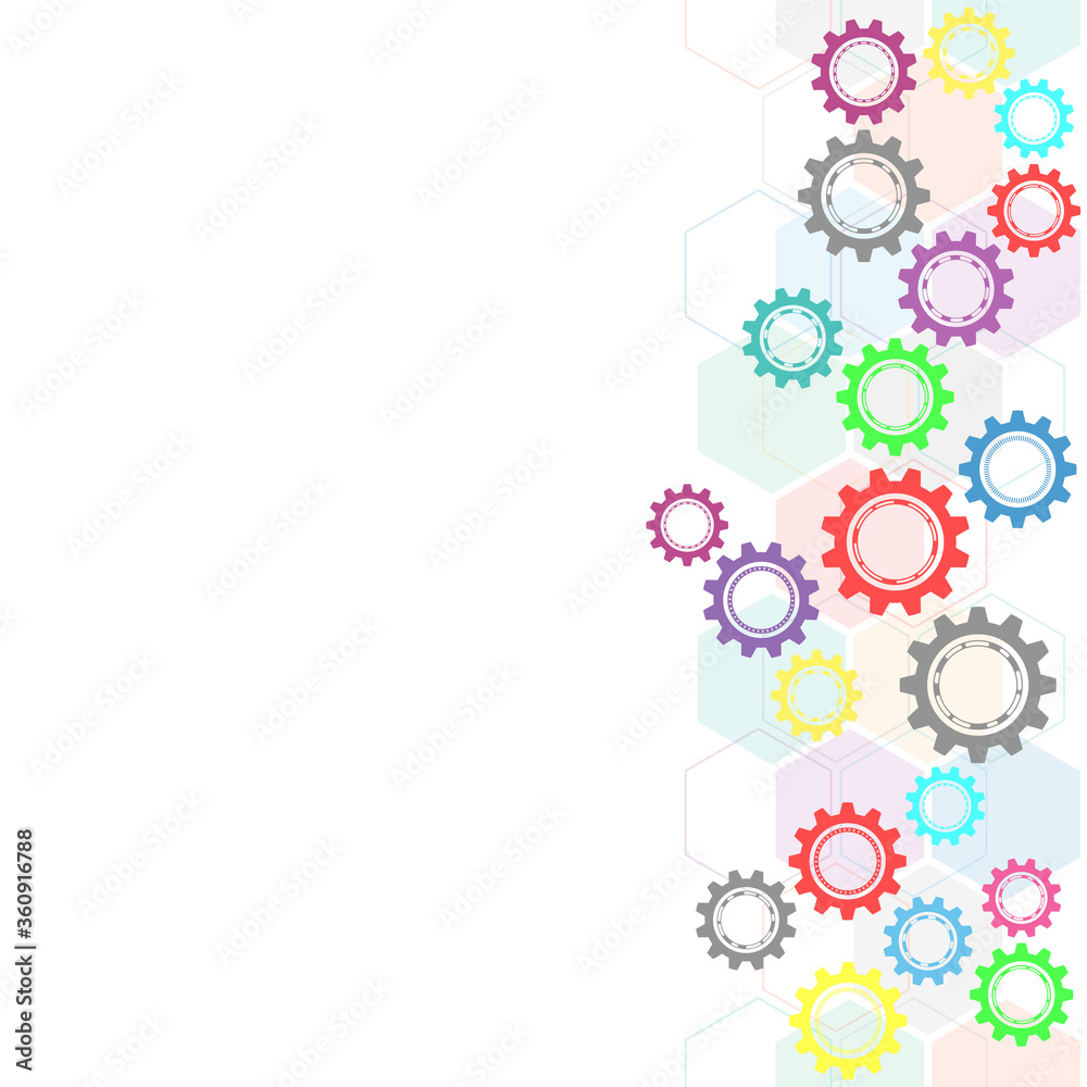 Cogs and gear wheel mechanisms. Hi-tech digital technology and engineering. Abstract technical background.