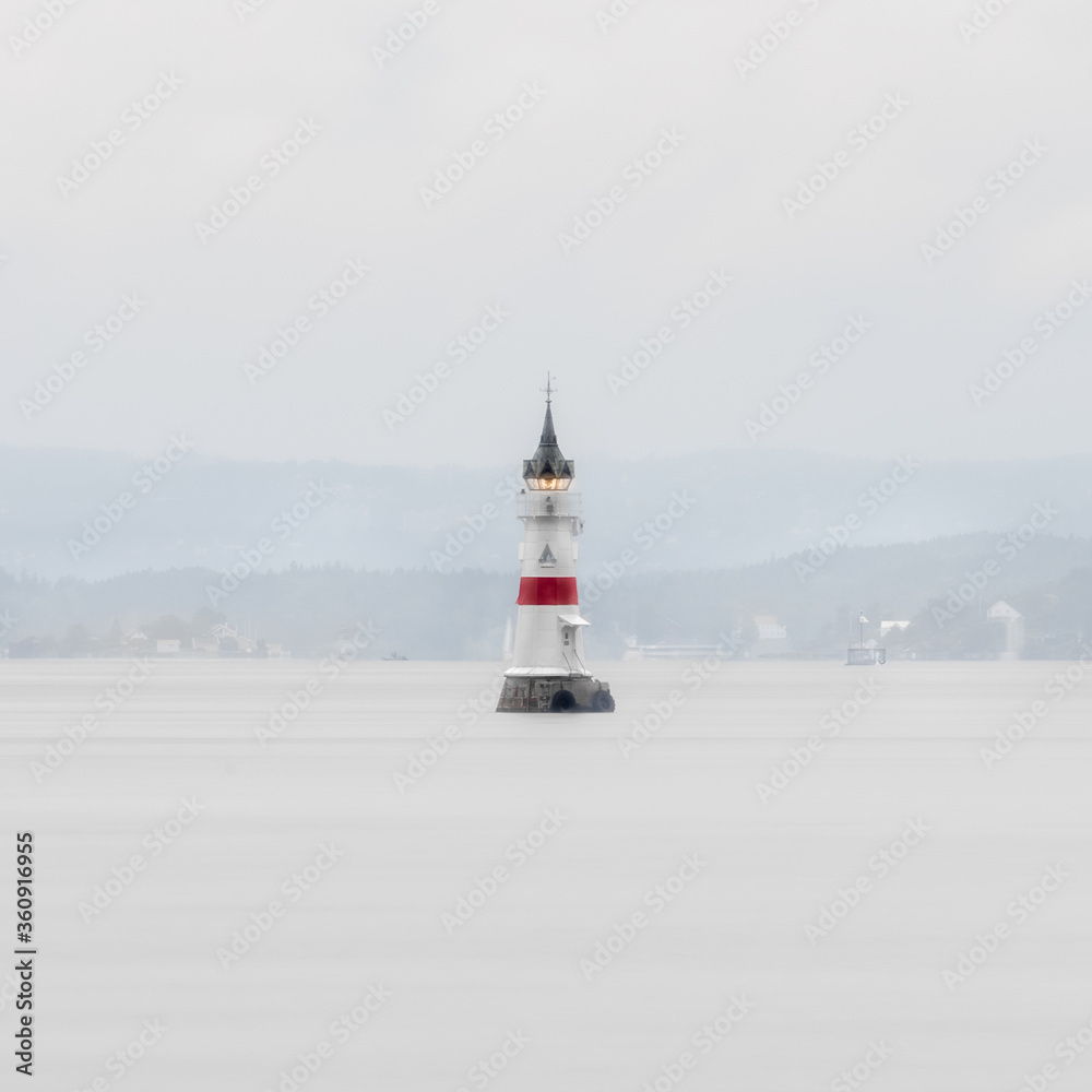 Kavringen Lighthouse built 1892 on a reef 3.25m deep on the approach to Oslo Harbour.