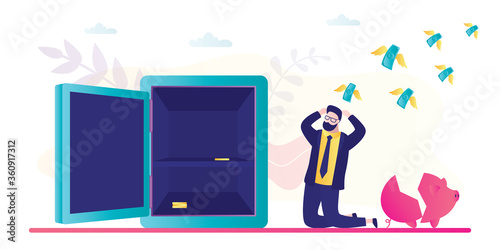 Businessman went bankrupt. Young man losing money. Concept of financial problems, economy crisis