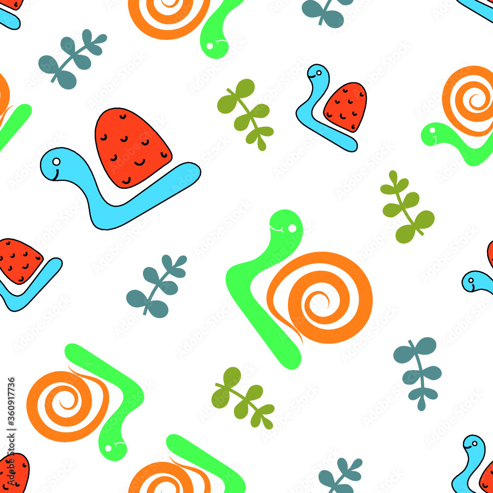 Baby seamless pattern.  Snails on white background. Kids texture for fabric, wrapping, textile, wallpaper, apparel. Vector illustration