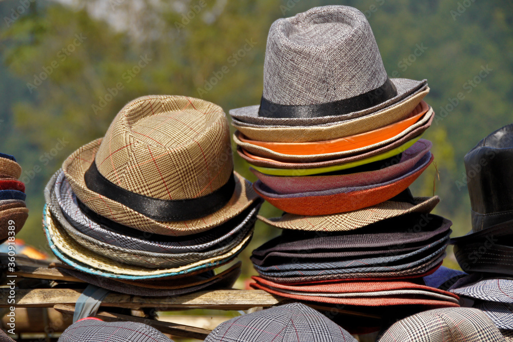 Trilby hats on display for sale in Nepal