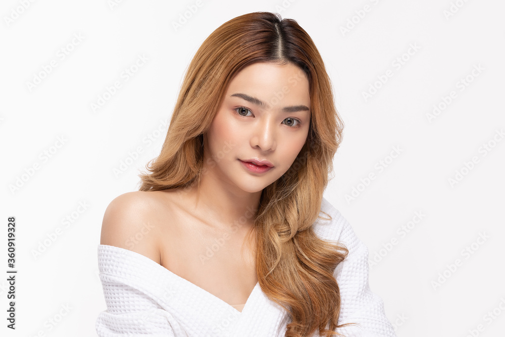 Beautiful Asian woman look at camera smile with clean and fresh skin Beautiful Asian woman look at camera smile with clean and fresh skin
