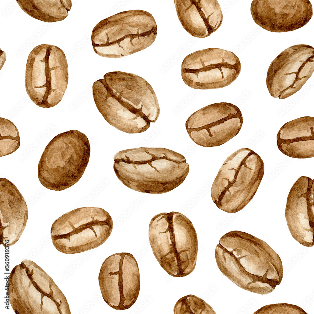 Delicious coffee beans seamless pattern. Hand painted watercolor wallpaper. Coffee time!
Delicious coffee beans seamless pattern. Hand painted watercolor wallpaper. Coffee time!
