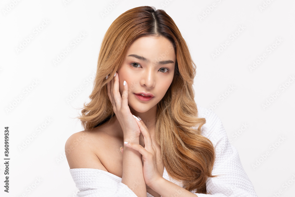 Beautiful Asian woman look at camera smile with clean and fresh skin Beautiful Asian woman look at camera smile with clean and fresh skin