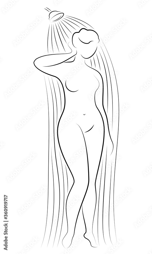 Silhouette figure of a big woman. The girl washes in the shower. A woman is overweight, she is beautiful and sexy. Vector illustration Silhouette figure of a big woman. The girl washes in the shower. A woman is overweight, she is beautiful and sexy. Vector illustration