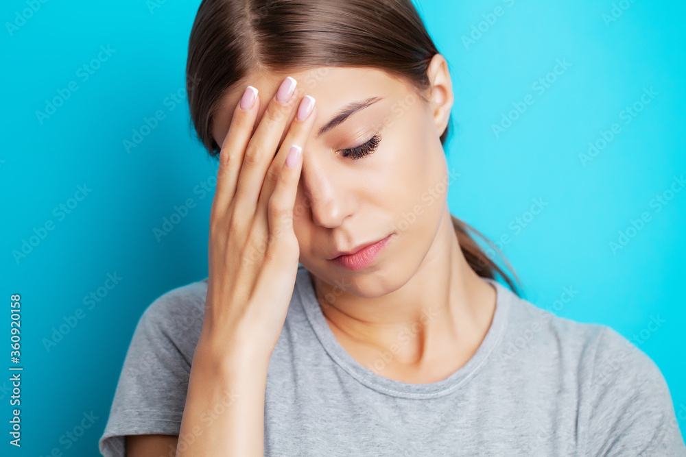 Head pain, exhausted young woman has suffering from unbearable headache Head pain, exhausted young woman has suffering from unbearable headache