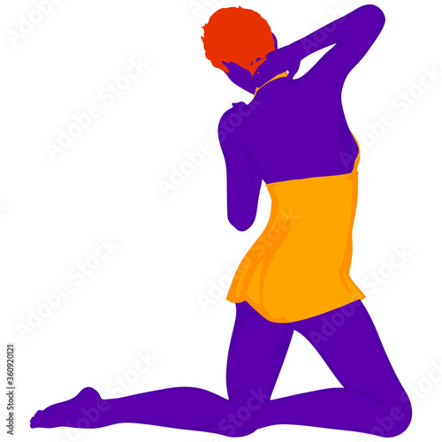 Beautiful a fashion girl in short dress. Purple silhouette of young woman. Vector illustration.