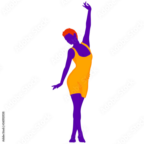 Beautiful a fashion girl in short dress. Purple silhouette of young woman. Vector illustration.