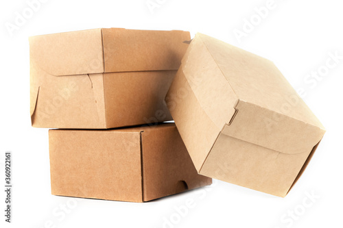paper boxes isolated on white background. Food Delivery Concept.